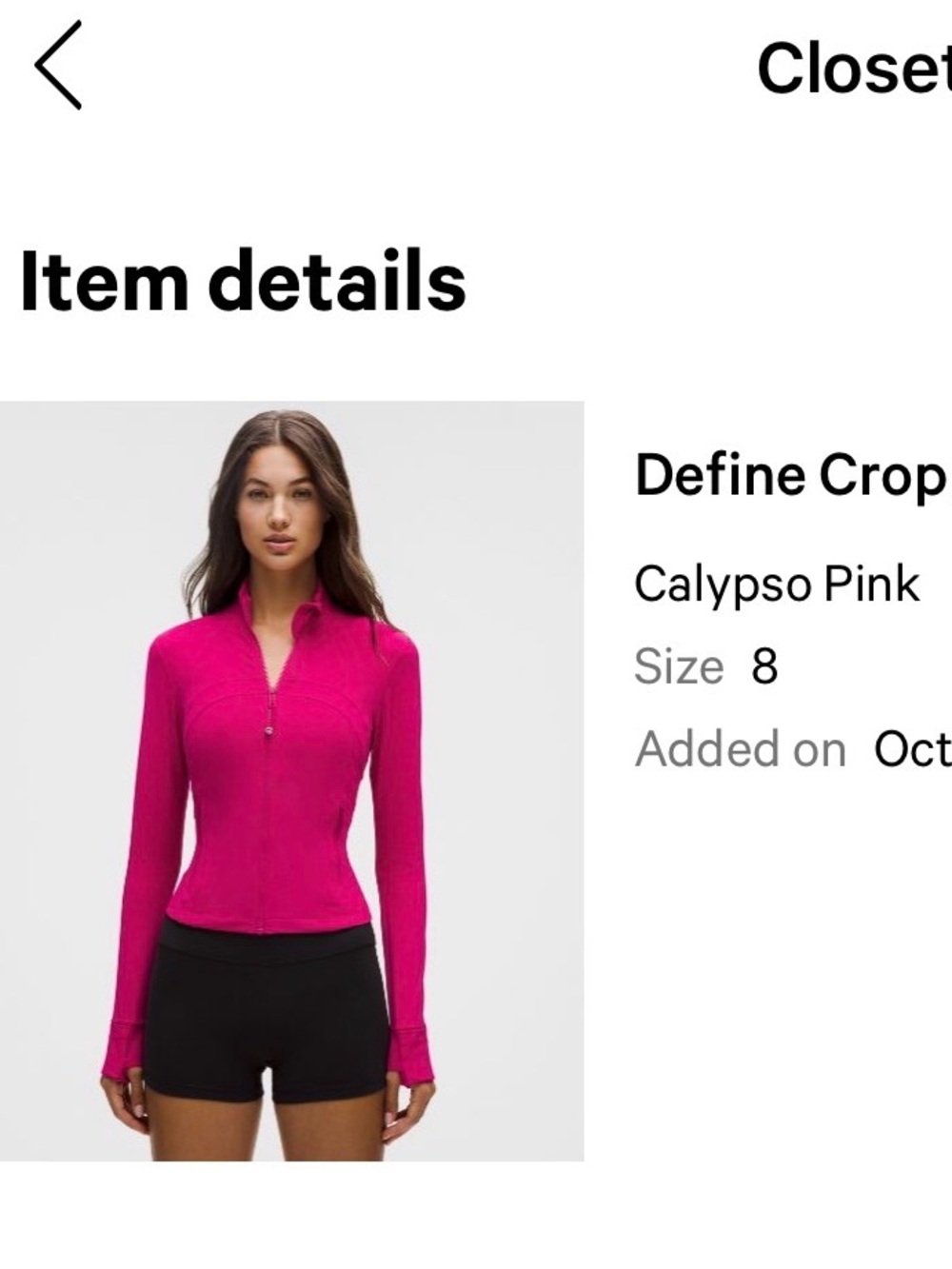 lululemon athletica Define Crop Zip-Up Jacket - Calypso Pink